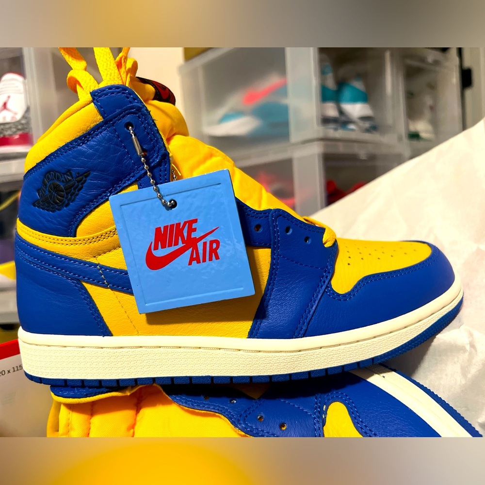 NWT Nike Womens Jordan 1 Hi Retro; Game Royal/Yellow, Sz 8.5